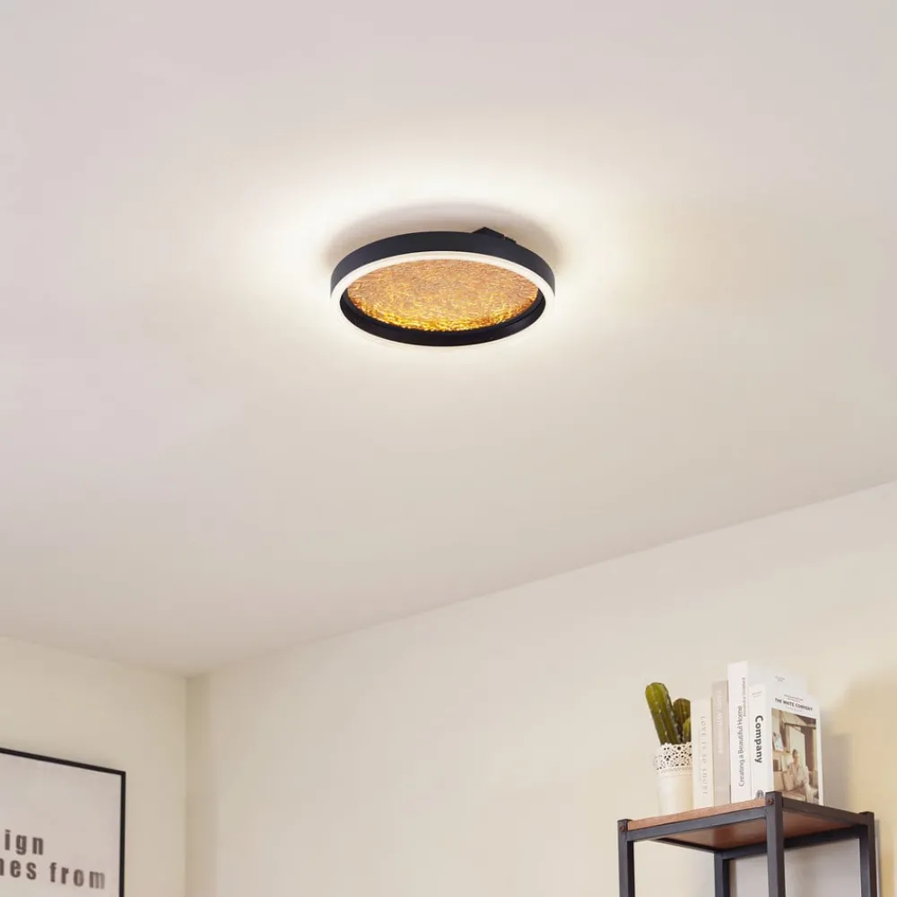 Lucande LED-taklampe Menulis, svart/gull, PC, Ø 30 cm| Led-Innendørs|Taklamper