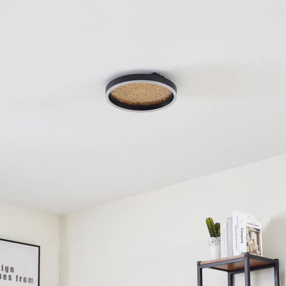 Lucande LED-taklampe Menulis, svart/gull, PC, Ø 30 cm| Led-Innendørs|Taklamper