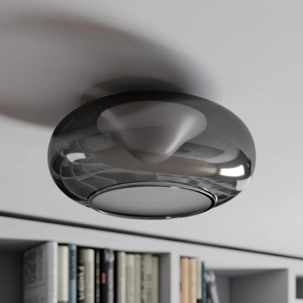 Lucande LED-taklampe Mijo, Ø 43 cm, røykgrå, glass Discount