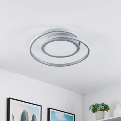 Lucande LED-taklampe Noud, 49 cm, sølv, aluminium, dimbar Discount