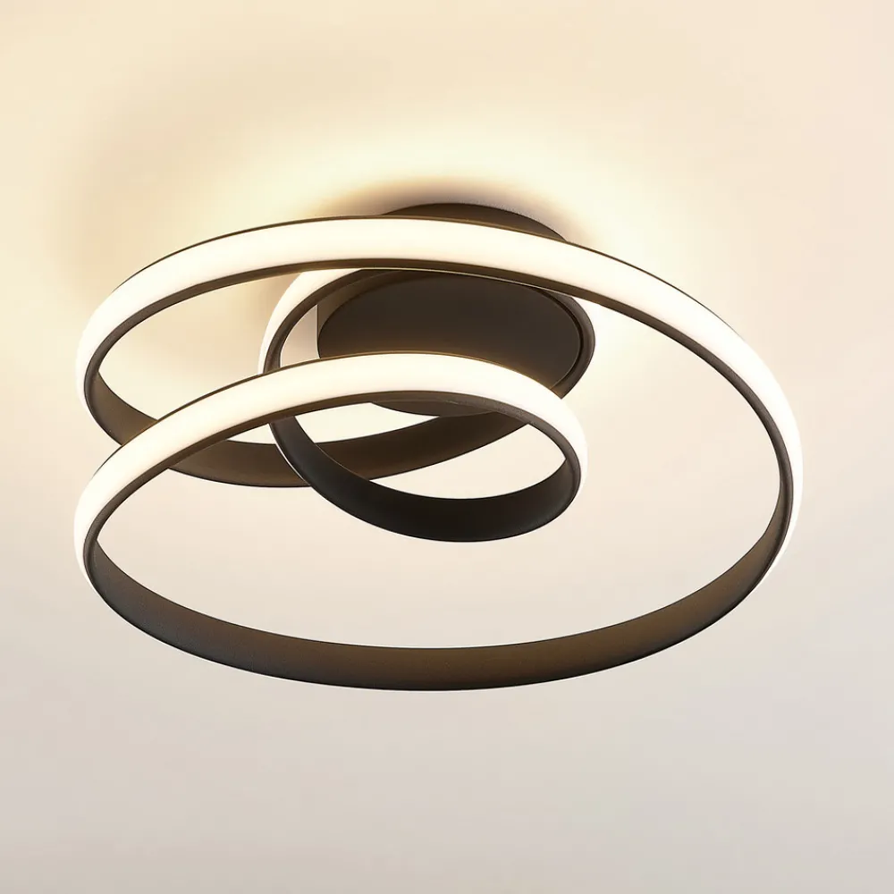 Lucande LED-taklampe Sakina, svart, metall, Ø 48 cm Sale