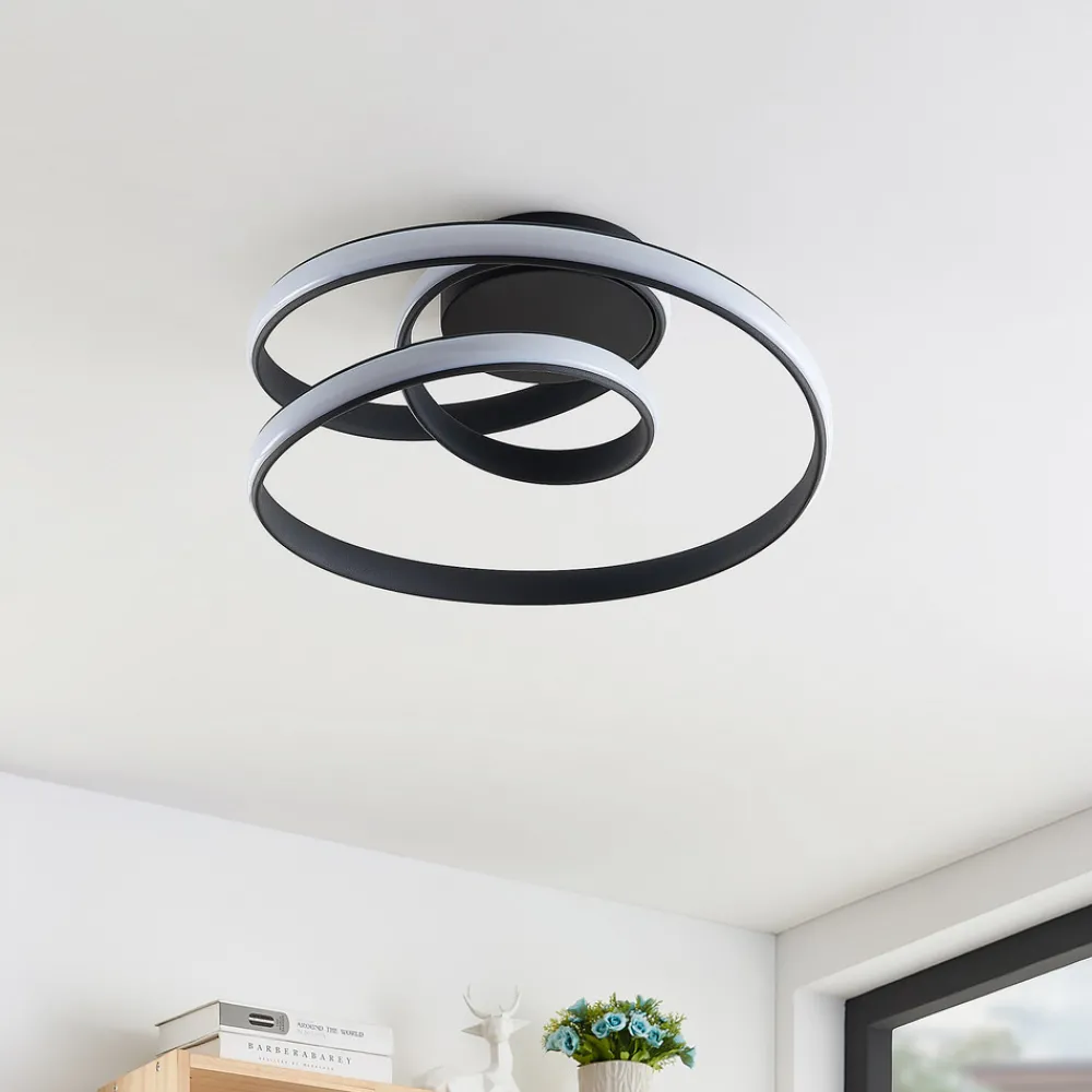 Lucande LED-taklampe Sakina, svart, metall, Ø 48 cm Sale