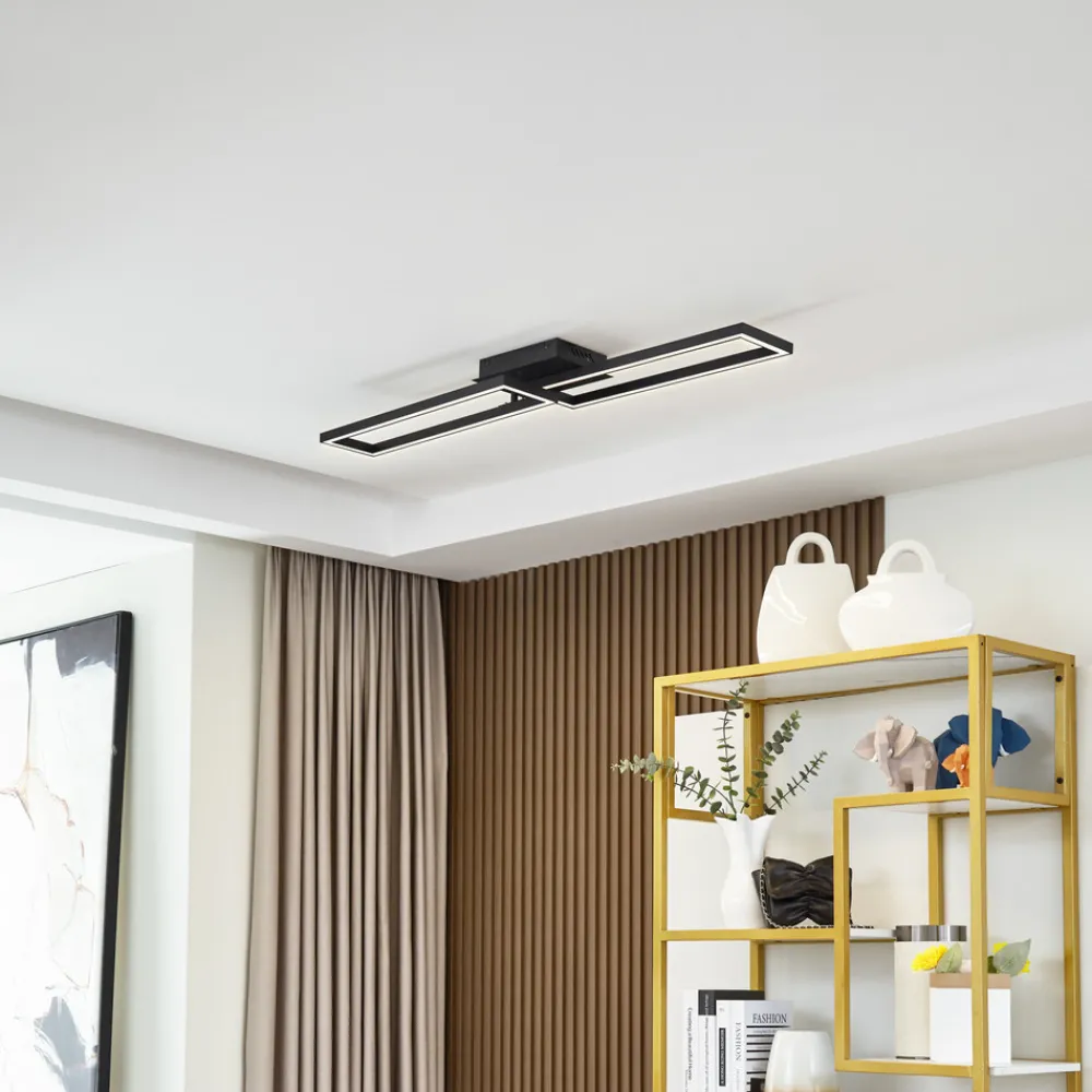 Lucande LED-taklampe Tjado, 100 cm lang, svart, metall Best