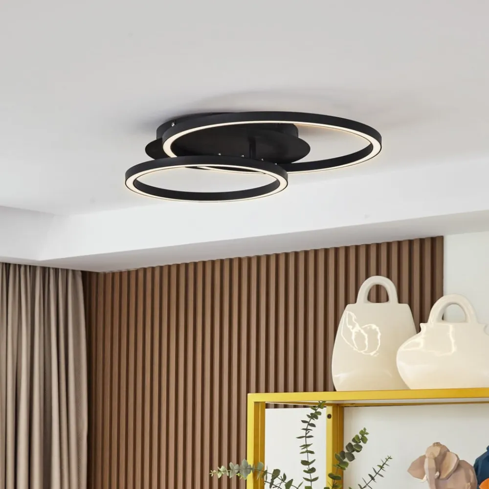 Lucande LED-taklampe Tjado, 62 cm lang, svart, metall| Design- Og Hotellbelysning|Led-Innendørs