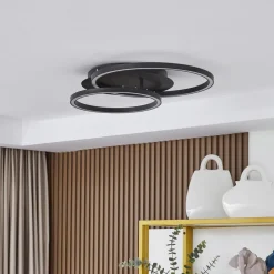 Lucande LED-taklampe Tjado, 62 cm lang, svart, metall| Design- Og Hotellbelysning|Led-Innendørs