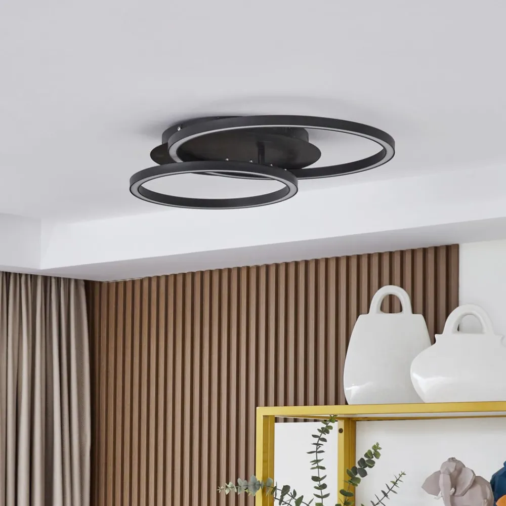 Lucande LED-taklampe Tjado, 62 cm lang, svart, metall| Design- Og Hotellbelysning|Led-Innendørs