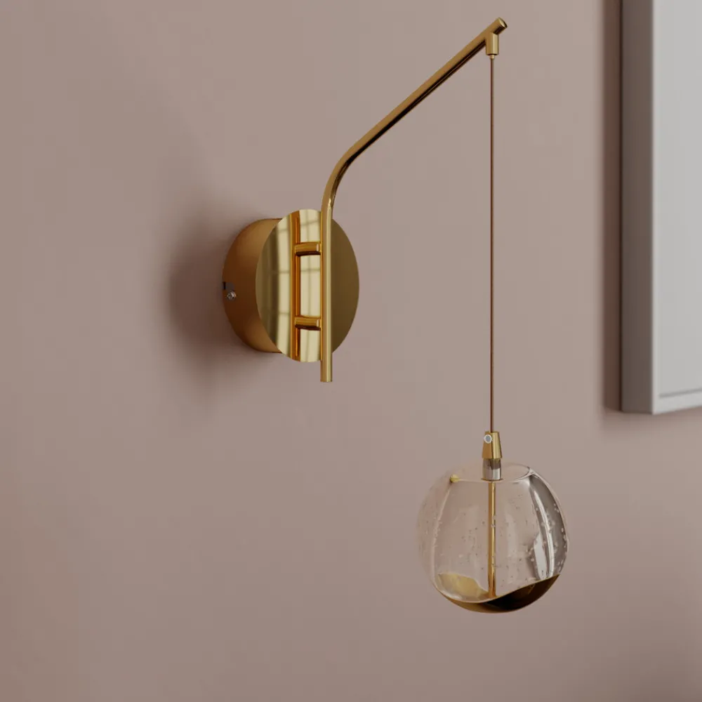 Lucande LED-vegglampe Hayley, gullfarget, glass, 34 cm høy Outlet