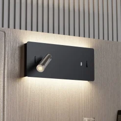 Lucande LED-vegglampe Kimo, 32 cm, svart, aluminium, USB| Led-Innendørs|Vegglamper