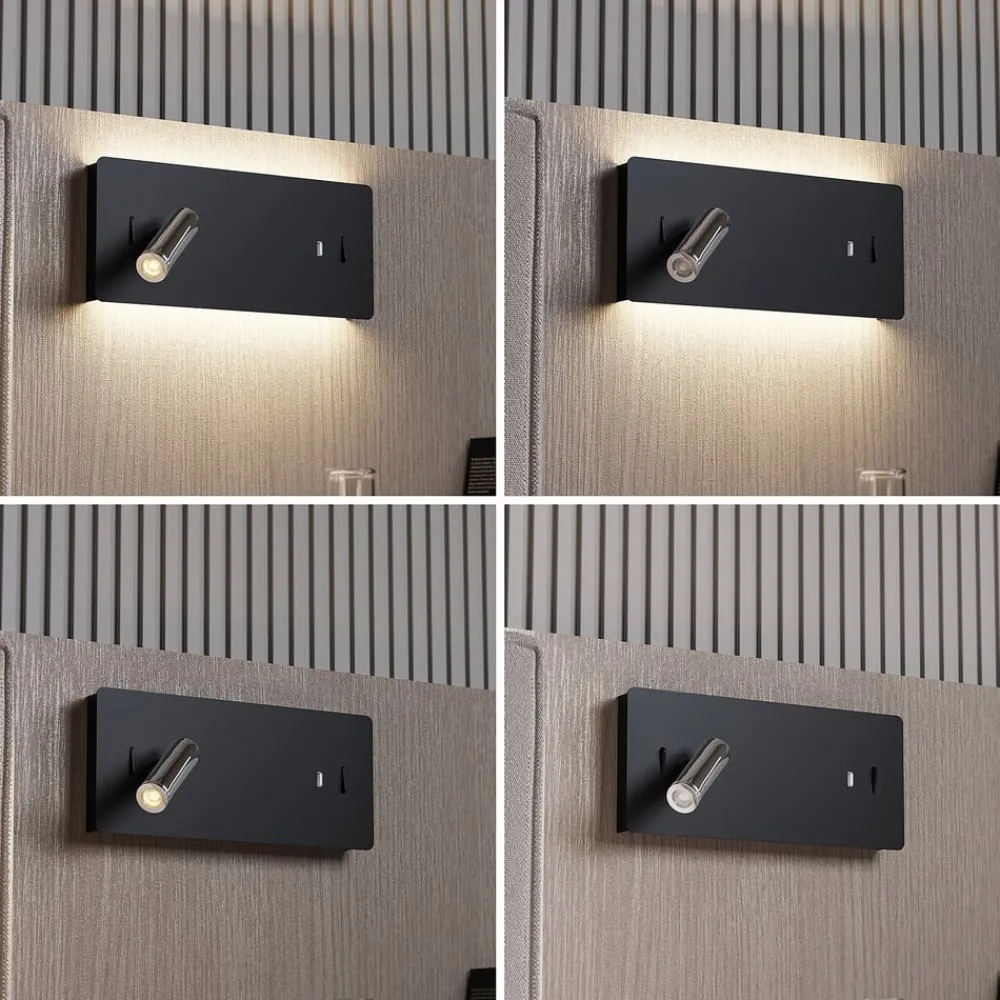 Lucande LED-vegglampe Kimo, 32 cm, svart, aluminium, USB| Led-Innendørs|Vegglamper