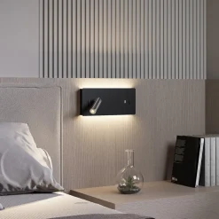 Lucande LED-vegglampe Kimo, 32 cm, svart, aluminium, USB| Led-Innendørs|Vegglamper