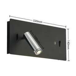 Lucande LED-vegglampe Kimo, 32 cm, svart, aluminium, USB| Led-Innendørs|Vegglamper