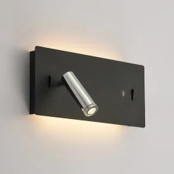 Lucande LED-vegglampe Kimo, 32 cm, svart, aluminium, USB| Led-Innendørs|Vegglamper