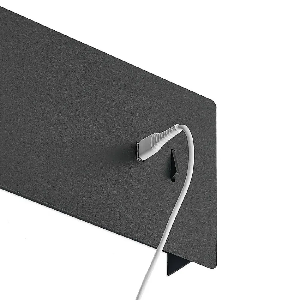 Lucande LED-vegglampe Kimo, 32 cm, svart, aluminium, USB| Led-Innendørs|Vegglamper