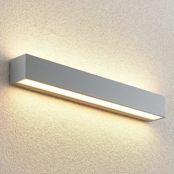 Lucande LED-vegglampe Lengo, 50 cm, sølv, 2 lyskilder, IP65| Kommersiell Utebelysning