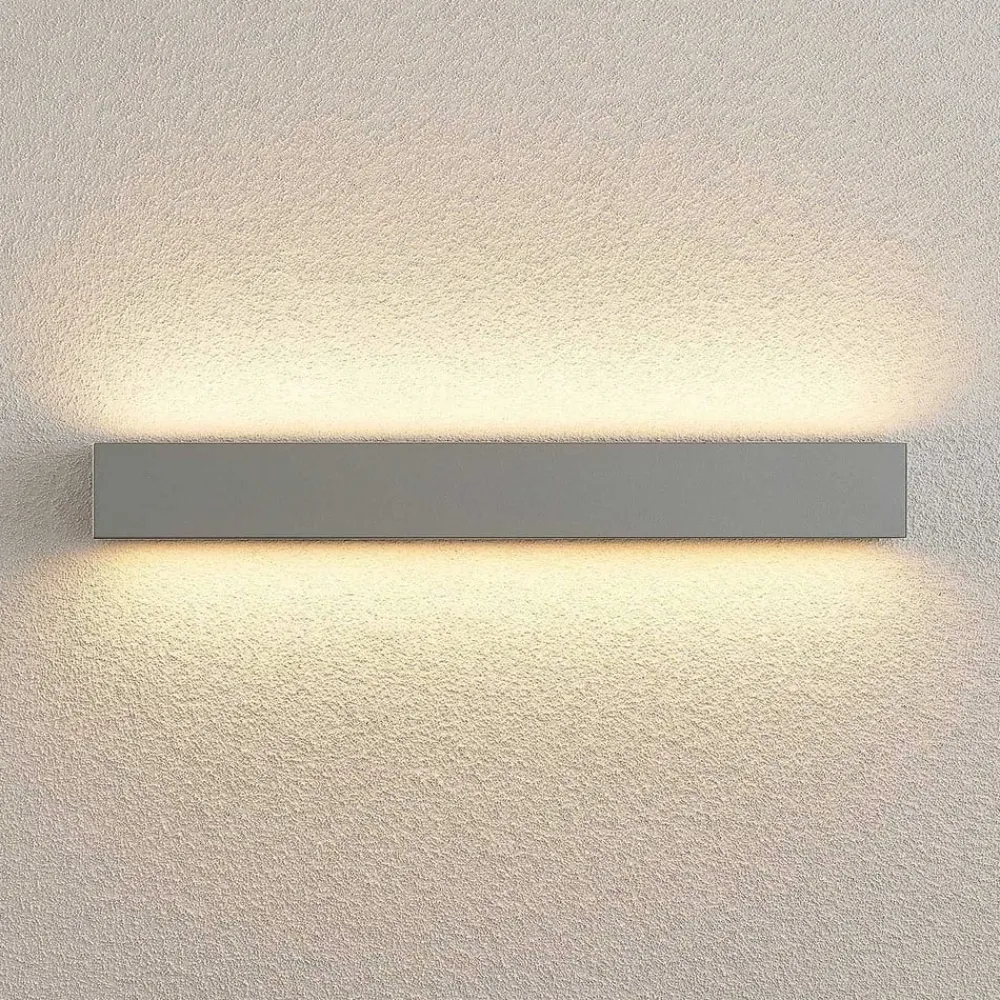 Lucande LED-vegglampe Lengo, 50 cm, sølv, 2 lyskilder, IP65| Kommersiell Utebelysning