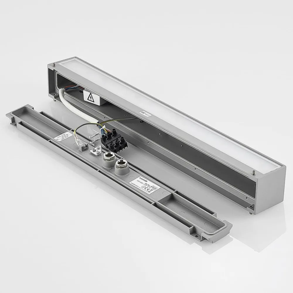 Lucande LED-vegglampe Lengo, 50 cm, sølv, 2 lyskilder, IP65| Kommersiell Utebelysning