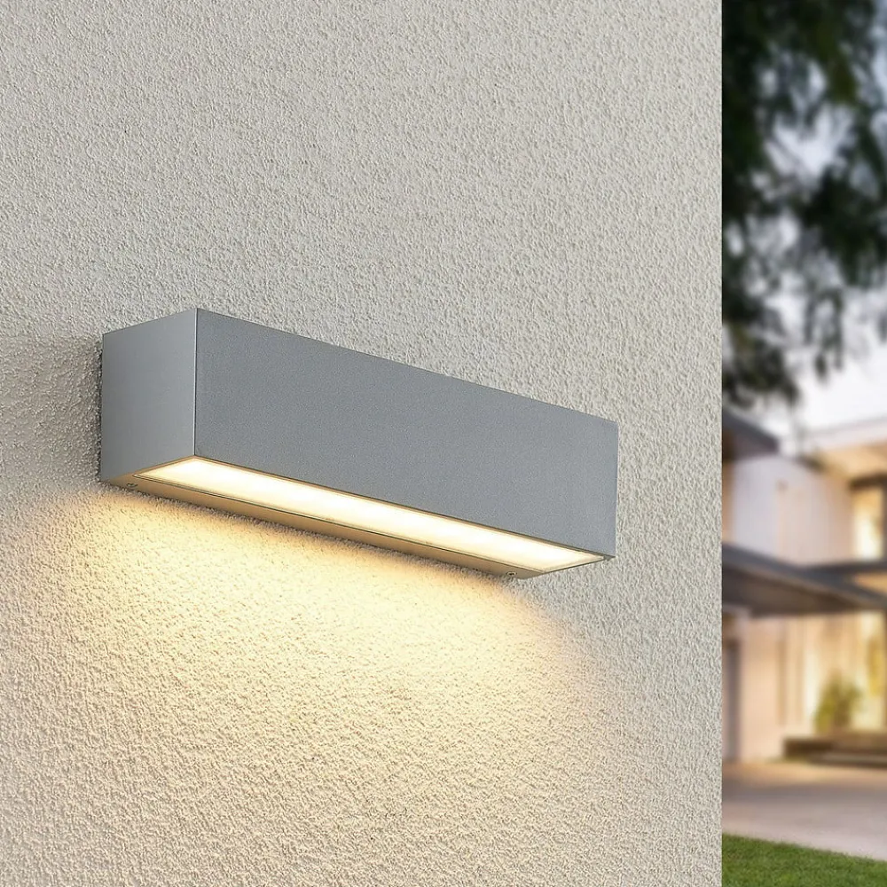 Lucande LED-vegglampe Lengo, 25 cm, sølv, 1 lyskilde, IP65| Led-Utendørs