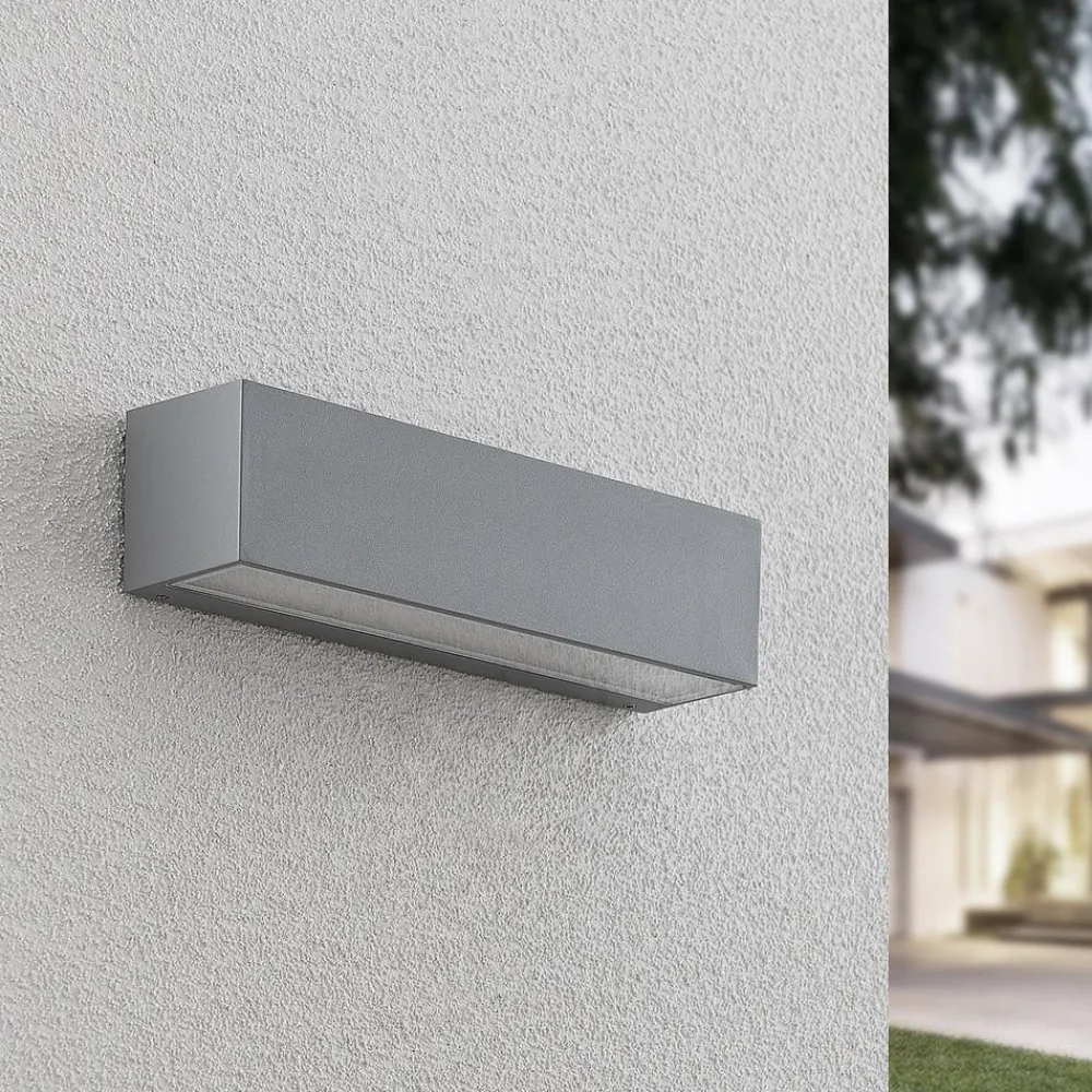 Lucande LED-vegglampe Lengo, 25 cm, sølv, 1 lyskilde, IP65| Led-Utendørs