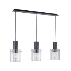 Lucande pendellampe Eirian, 90 cm, 3-lys, svart, glass Online