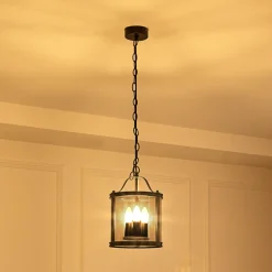 Lucande pendellampe Eryk, Ø 23 cm, svart, glass, 3-lys Hot