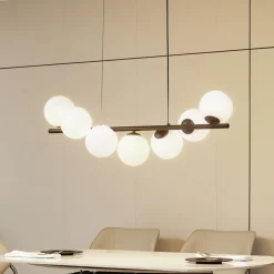 Lucande pendellampe Isandro, svart/opal, 7 lys| Pendellamper