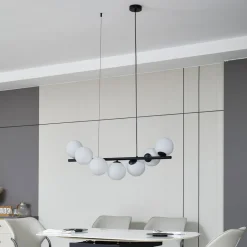 Lucande pendellampe Isandro, svart/opal, 7 lys| Pendellamper