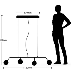 Lucande pendellampe Rama, svart, jern, glass, 112 cm lang| Pendellamper