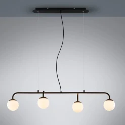 Lucande pendellampe Rama, svart, jern, glass, 112 cm lang| Pendellamper