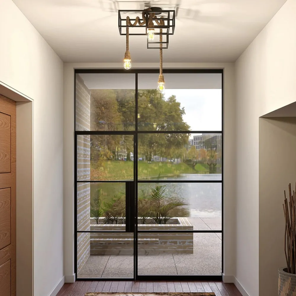 Lucande taklampe Andrik, 44 cm, 3 lyskilder, hampetau, metall| Taklamper