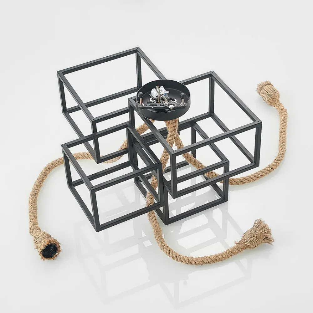 Lucande taklampe Andrik, 44 cm, 3 lyskilder, hampetau, metall| Taklamper