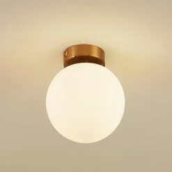 Lucande taklampe Bidolo, messingfarget, glass, 15 cm, IP44 Sale