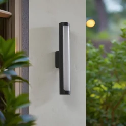 Lucande utendørs LED-vegglampe Tuberia, antrasitt, metall, Ø 7cm| Led-Utendørs|Terrassebelysning