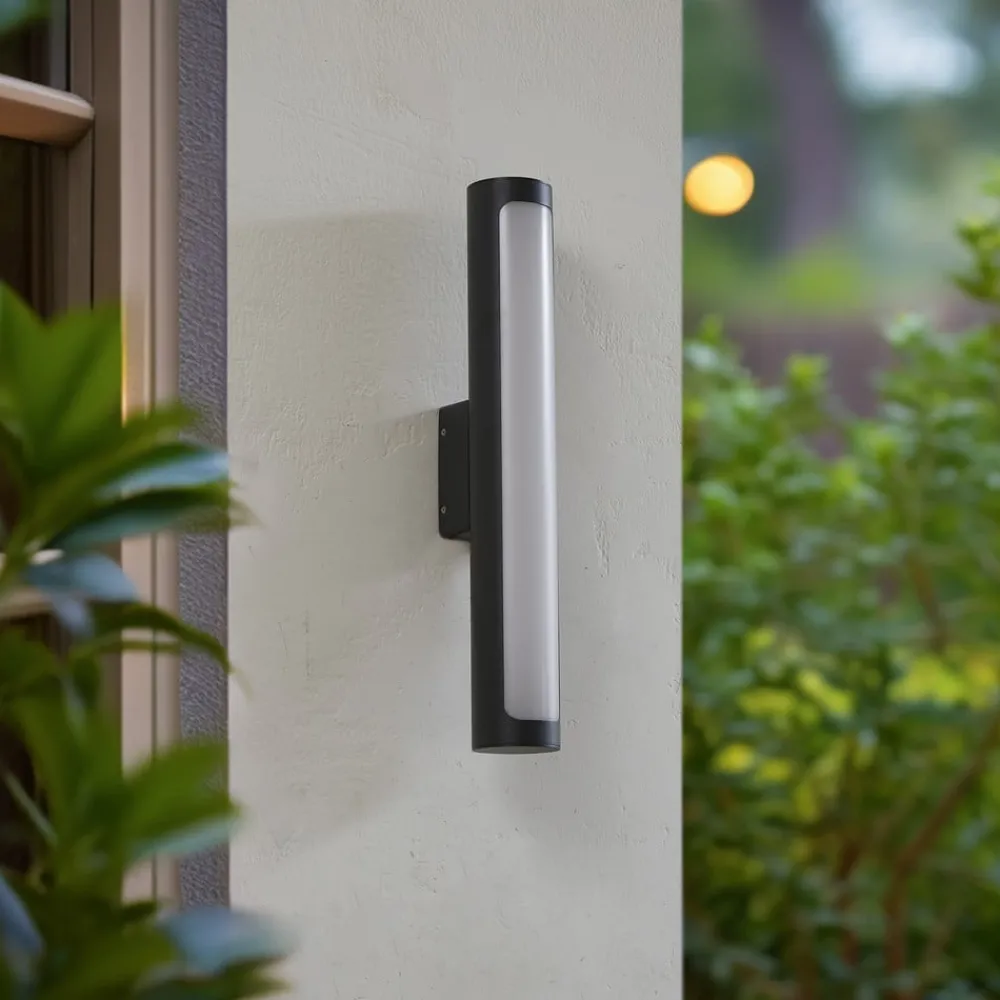 Lucande utendørs LED-vegglampe Tuberia, antrasitt, metall, Ø 7cm| Led-Utendørs|Terrassebelysning