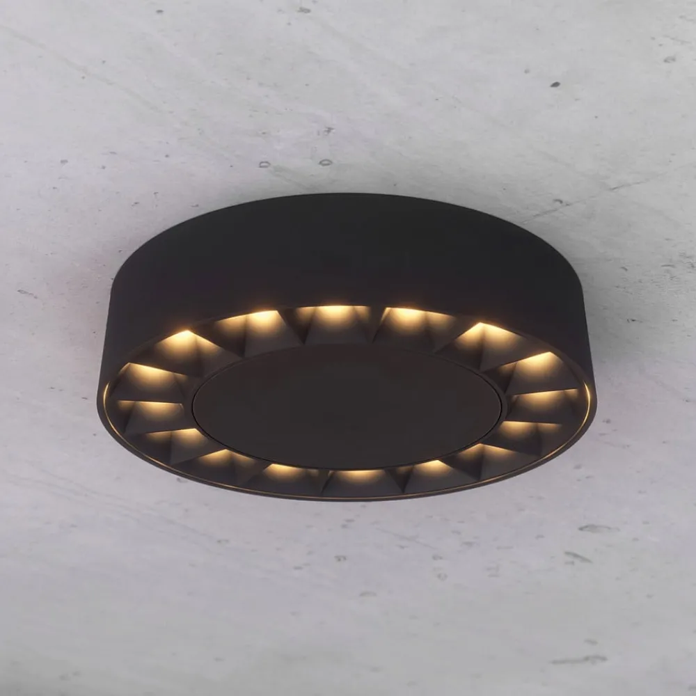 Lucande utendørs taklampe Kelissa, rund, svart| Taklamper Utendørs