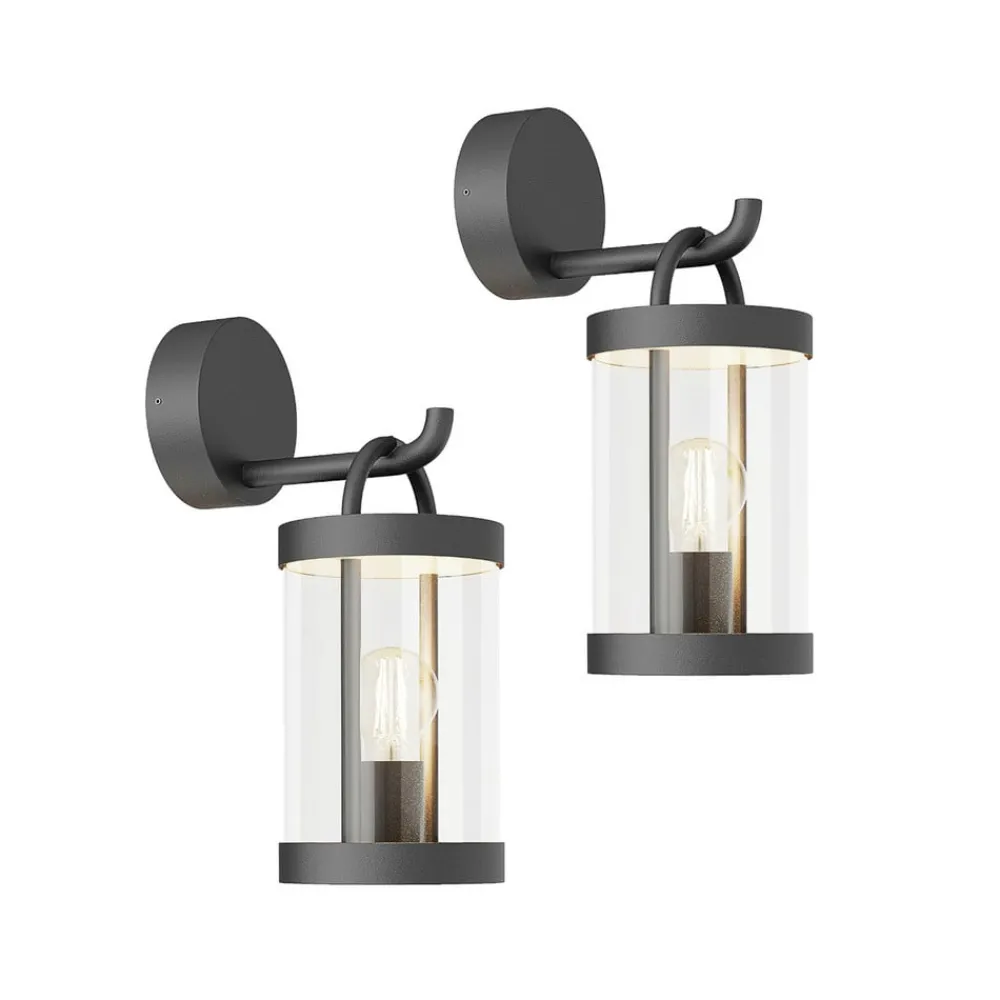 Lucande utendørs vegglampe Cassian, sett med 2, antrasitt, IP54| Vegglamper Utendørs|Terrassebelysning
