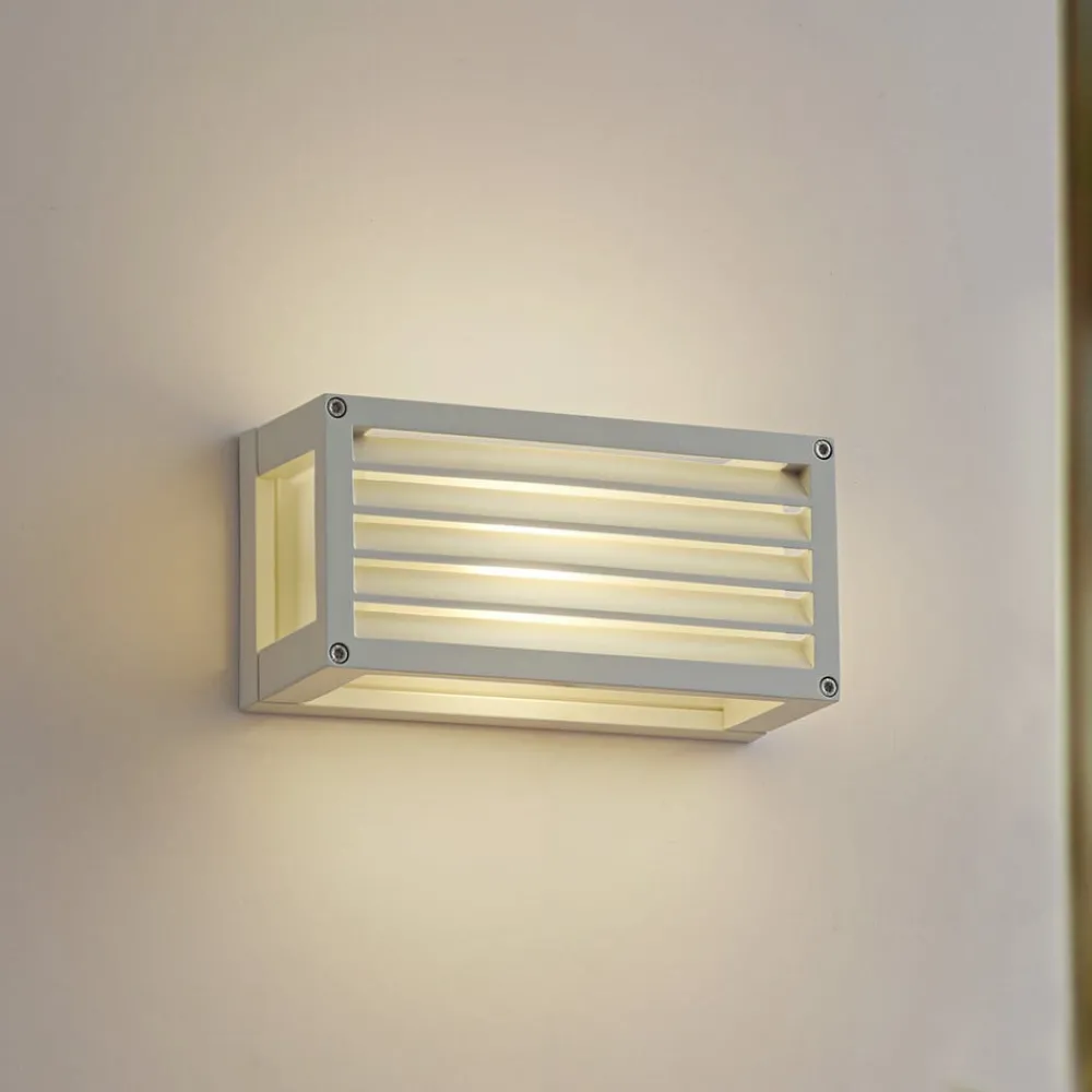 Lucande utendørs vegglampe Aurelien, hvit, 12 cm, stripe, IP54| Terrassebelysning|Vegglamper Utendørs