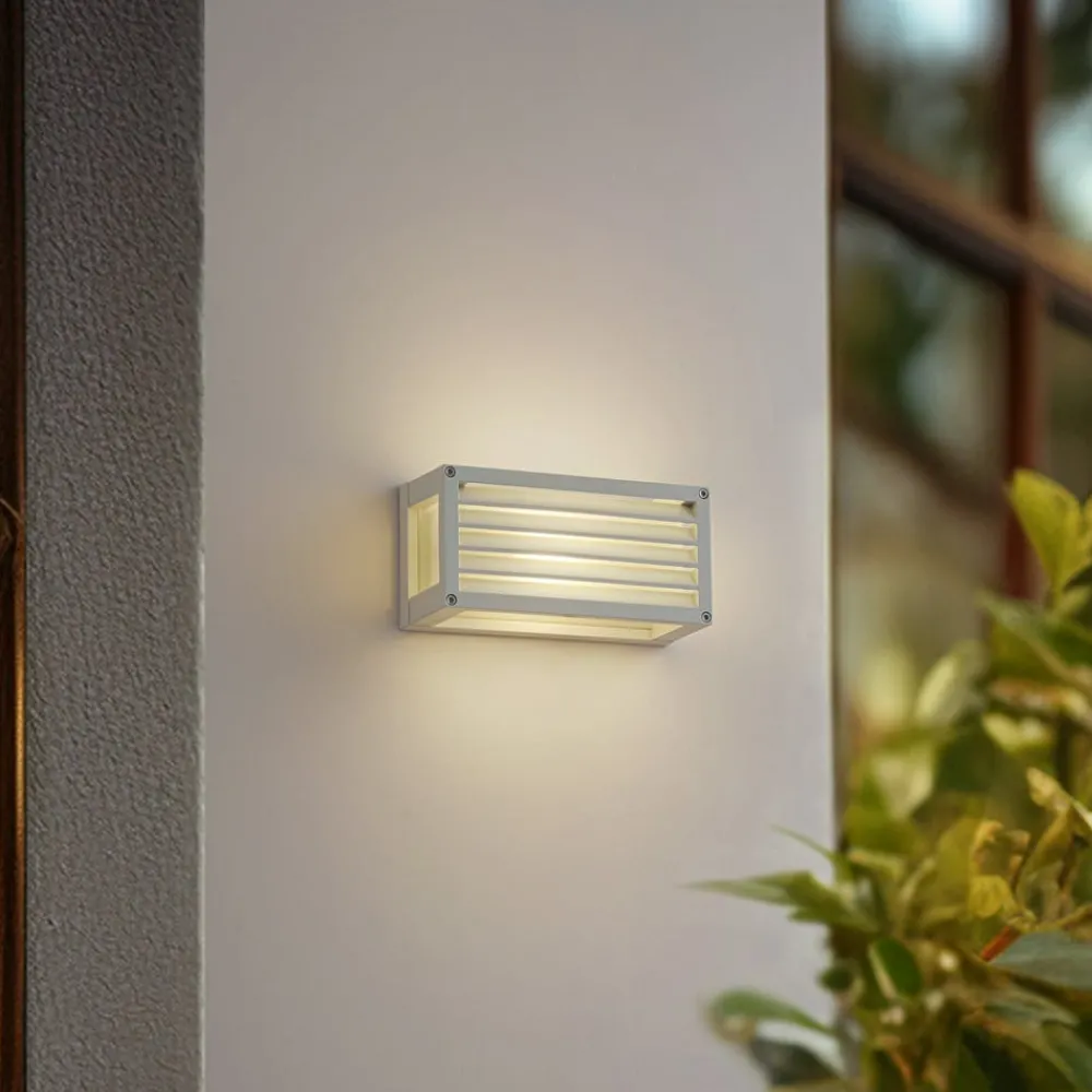 Lucande utendørs vegglampe Aurelien, hvit, 12 cm, stripe, IP54| Terrassebelysning|Vegglamper Utendørs