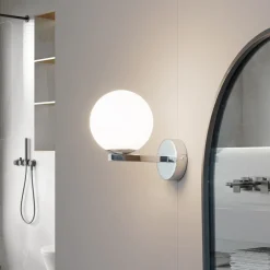 Lucande vegglampe Bidolo, kromfarget, glass, Ø 12 cm, IP44 Best