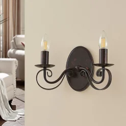 Lucande vegglampe Caleb, 2 lyskilder, rustfarget, metall, E14| Design- Og Hotellbelysning