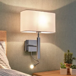Lucande vegglampe Jettka, høyde 63 cm, lesearm, tekstil| Led-Innendørs|Vegglamper