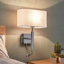 Lucande vegglampe Jettka, høyde 63 cm, lesearm, tekstil| Led-Innendørs|Vegglamper