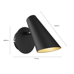 Lucande vegglampe Wibke, høyde 24 cm, svart, gull, metall| Vegglamper