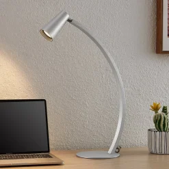 Lucande Velanoris bordlampe, børstet aluminium| Bordlamper