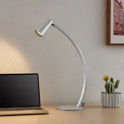 Lucande Velanoris bordlampe, børstet aluminium| Bordlamper