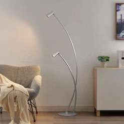 Lucande Velanoris gulvlampe, 2 lyskilder, børstet aluminium Online