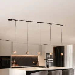 Lindby Lumaro skinnesystem, pendel, 5 lyskilder, gull, 48V, dimbar| Skinnesystem