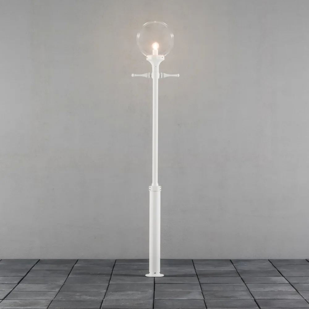 Konstsmide Lyktestolpe Orion i hvit med klar kuleskjerm| Lyktestolper