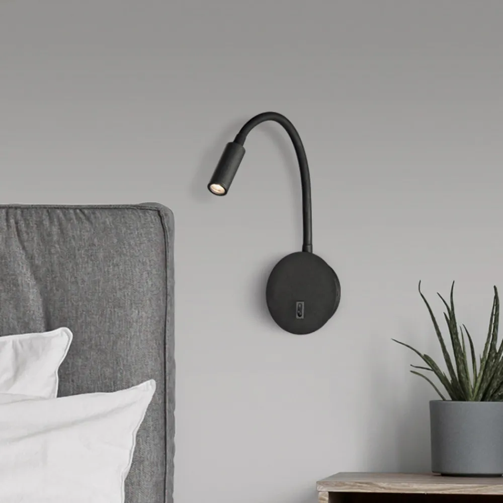 ACB ILUMINACIÓN Lyon LED-leselampe, fleksibel arm, bryter, svart Clearance