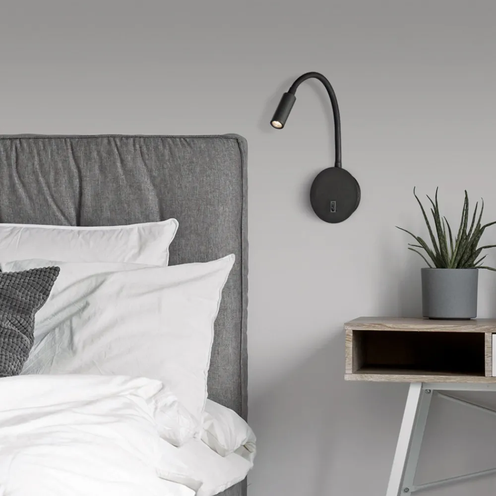 ACB ILUMINACIÓN Lyon LED-leselampe, fleksibel arm, bryter, svart Clearance