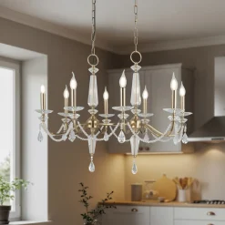 Lucea Lysekrone Adone, lineær, 8 lyskilder, messing, krystallglass Clearance